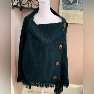 Pokoloko Green Buttoned Women's Poncho Alpaca cozy soft luxury